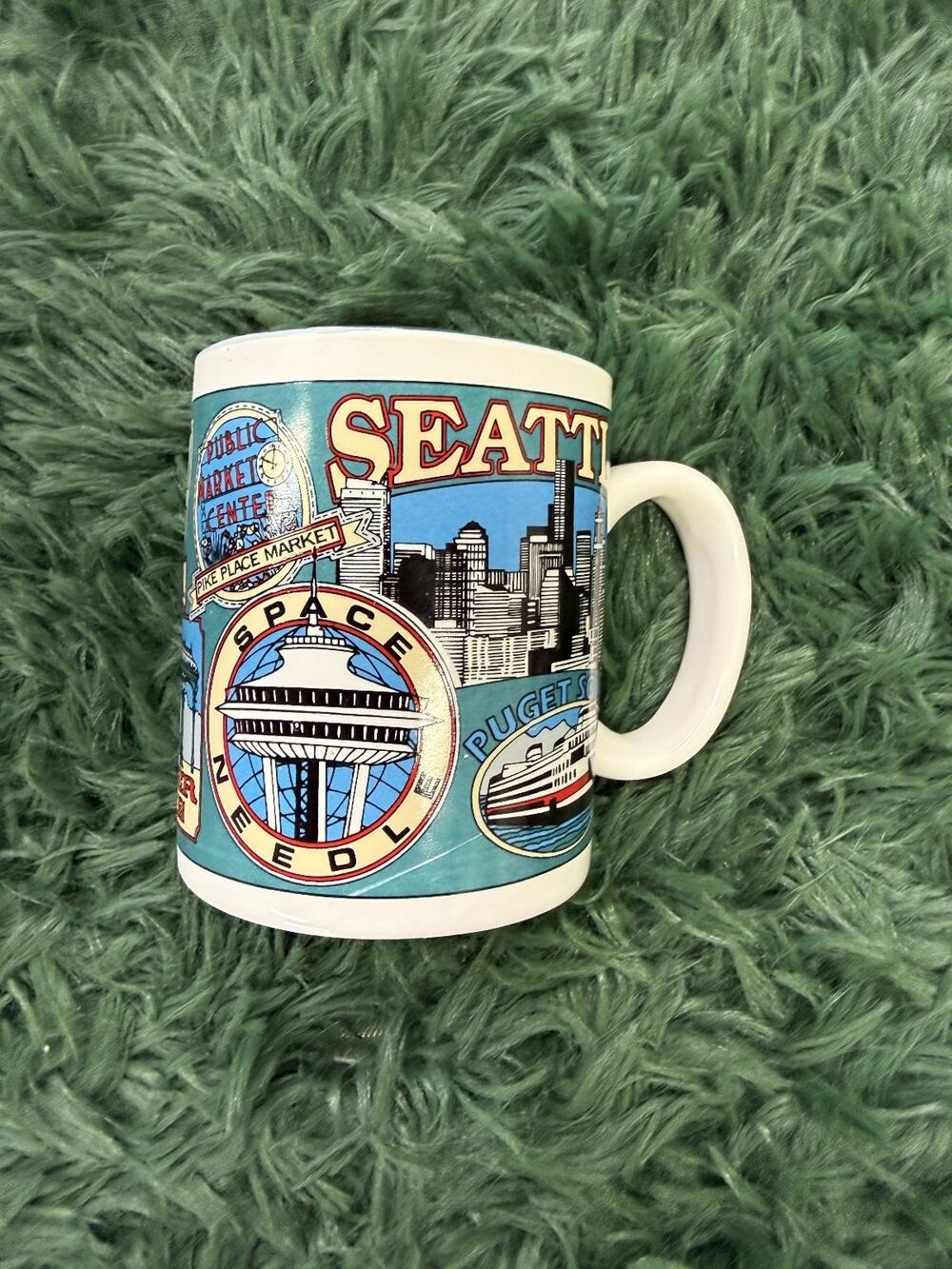 Vintage Seattle Souvenir Coffee Tea Mug Space Needle Pike Place Market Mount
